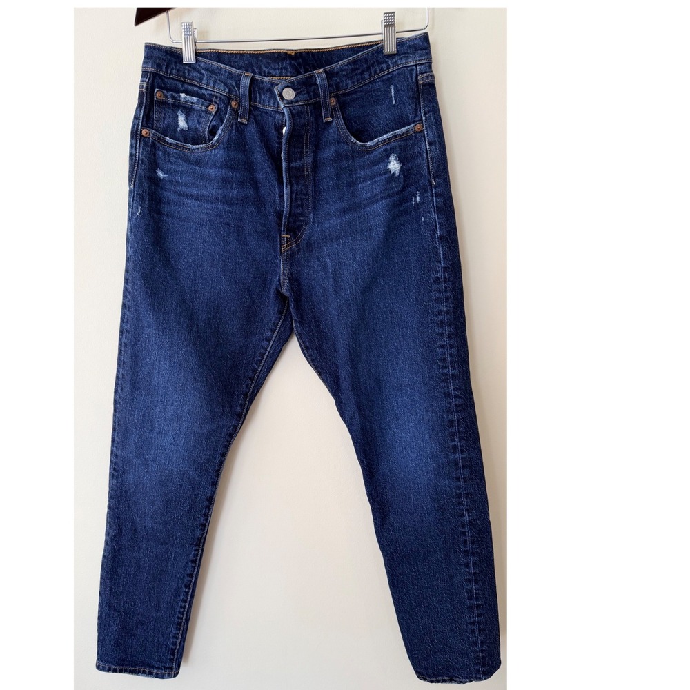 Levis 501 Skinny Jeans Dark Wash Distressed Button Fly Blue Denim High Rise